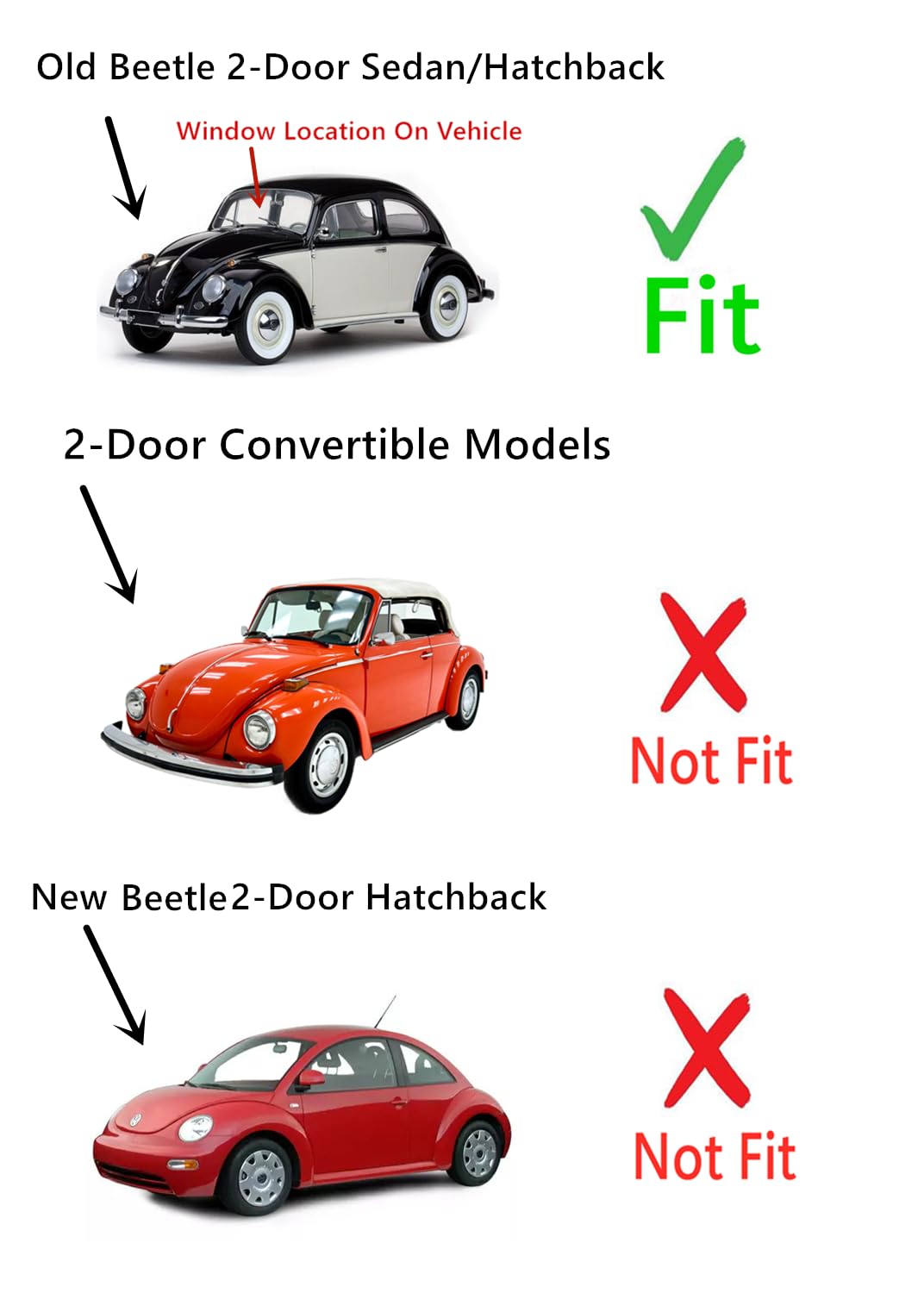 Laminated Front Windshield Window Glass Compatible with Volkswagen Old Beetle 1965-2003 / Supper Beetle 1971-1972 2-Door Sedan/Hatchback Models