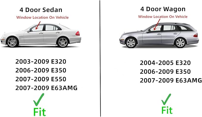 Driver Left Side Front Door Window Door Glass Compatible with Mercedes Benz E320 E350 E500 E550 E55AMG E63AMG 2003-2009 4 Door Sedan / E350 E320 E63AMG 2004-2009 4 Door Wagon Models