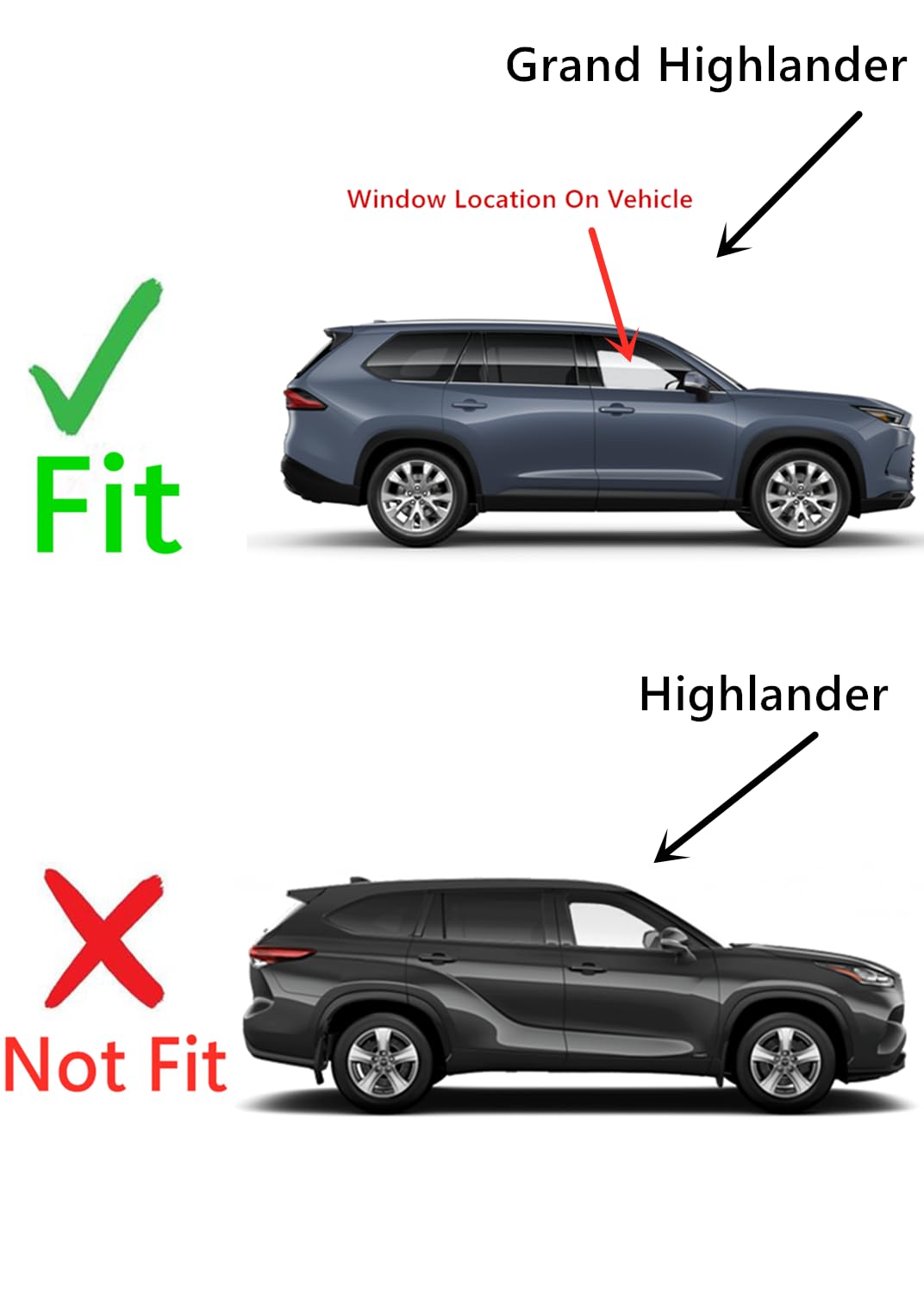 Tempered Passenger Right Side Front Door Window Door Glass Compatible with Toyota Grand Highlander 2024-2025 Models (Not For Highlander)
