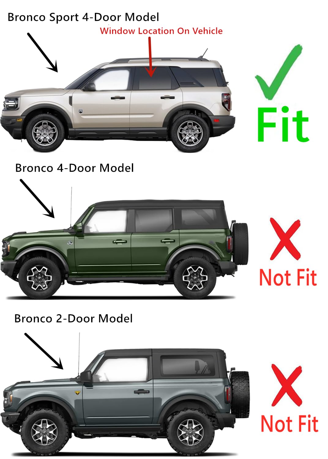 Tempered Driver Left Side Rear Door Window Door Glass Compatible with Ford Bronco Sport 2021-2025 Models (Not For Bronco)