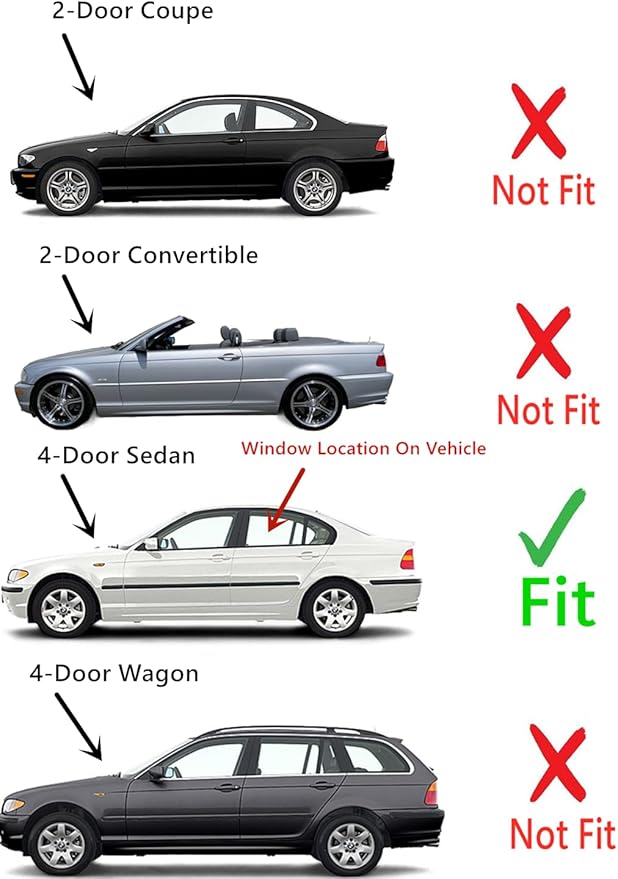 Driver Left Side Rear Door Window Door Glass Compatible with BMW 323i 325i 325xi 328i 330i 330xi 4 Door Sedan 1999-2005 Models