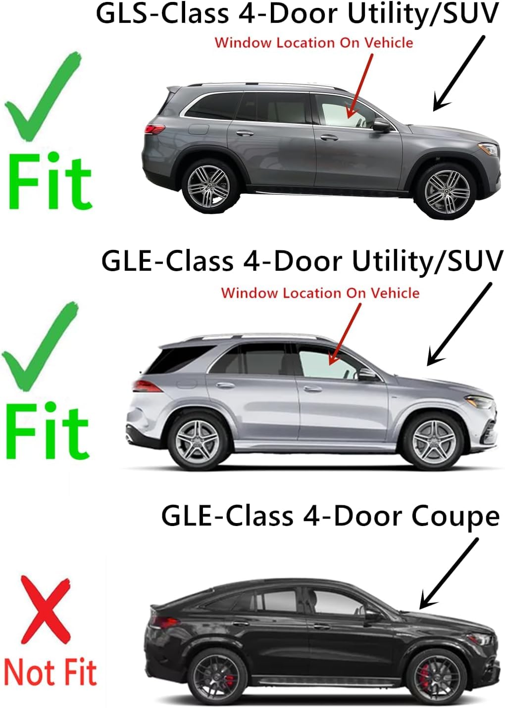 Laminated Passenger Right Side Front Door Window Glass Compatible with Mercedes Benz GLE350 GLE43AMG GLE450 GLE53AMG GLE580 GLE63AMG GLS450 GLS580 GLS63AMG 4Dr SUV 2020-2025 Models (Not For Coupe)