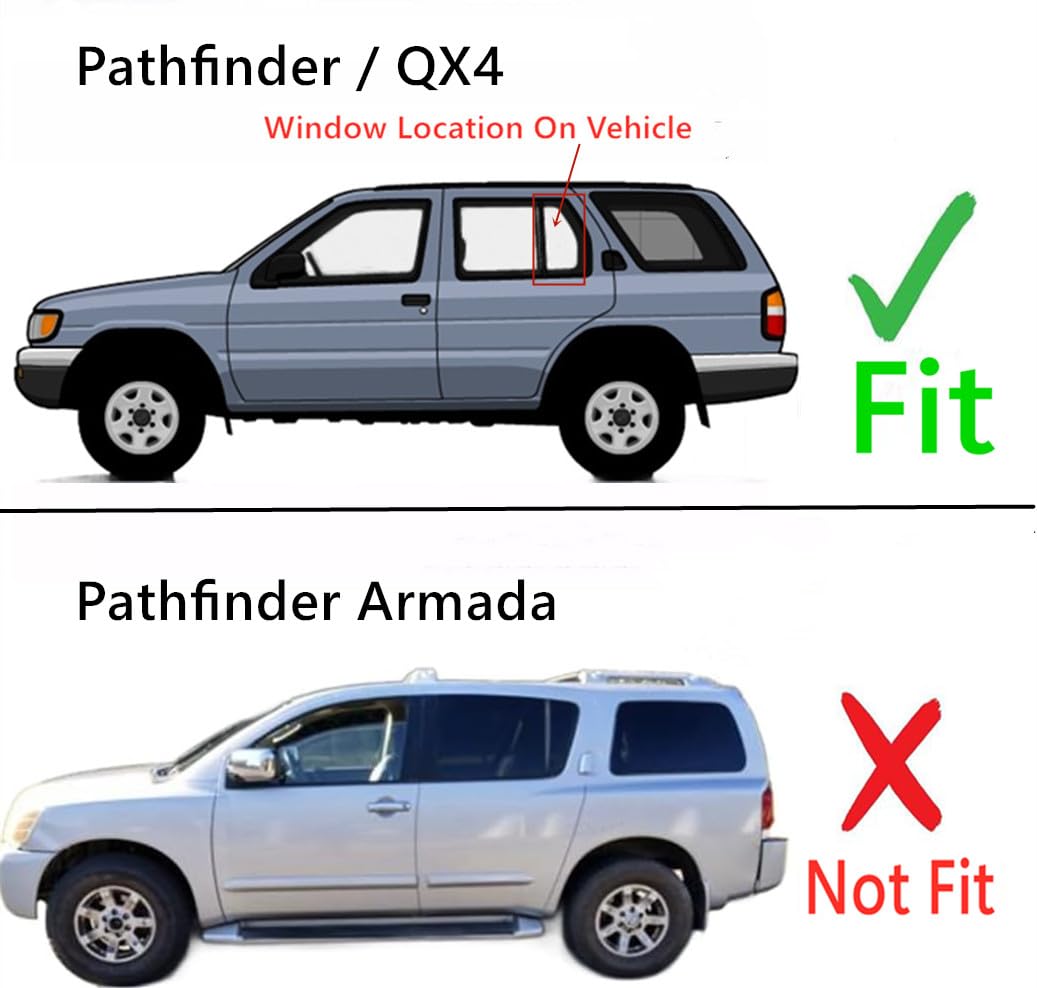 Tempered Driver Left Side Rear Vent Window Vent Glass Compatible with Nissan Pathfinder / Infiniti QX4 1996-2004 Models Glass Only