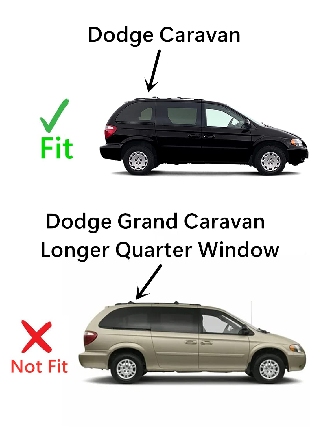 Manual Style Passenger Right Side Quarter Window Glass Compatible with Chrysler Voyager 2001-2004 Town & Country SWB (Short Wheel Base) 2004-2007 Models
