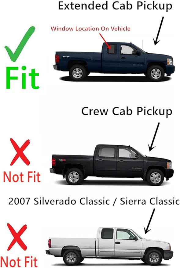 Movable Passenger Right Side Quarter Window Quarter Glass Compatible with Chevrolet Silverado/GMC Sierra 1500 2500 3500 2 Door Extended Cab 2007-2013 Models (Not For Classic Models)
