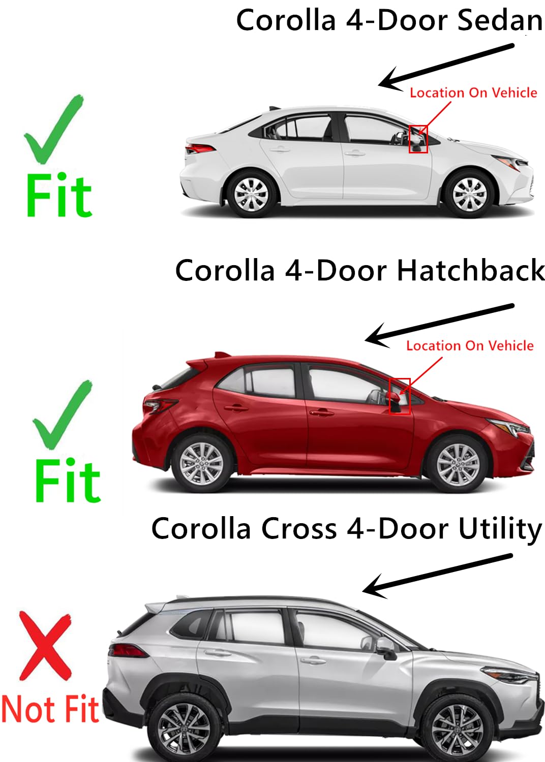 Passenger Right Side Front Vent Window Vent Glass Compatible with Toyota Corolla 4 Door Hatchback 2019-2025 / Corolla 4 Door Sedan 2020-2025 Models