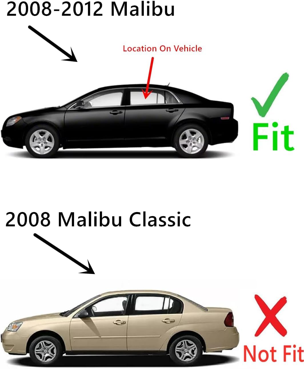 Driver Left Side Rear Door Window Door Glass Compatible with Chevrolet Malibu 4-Door Sedan 2008-2012 Models (Not For Malibu Classic)