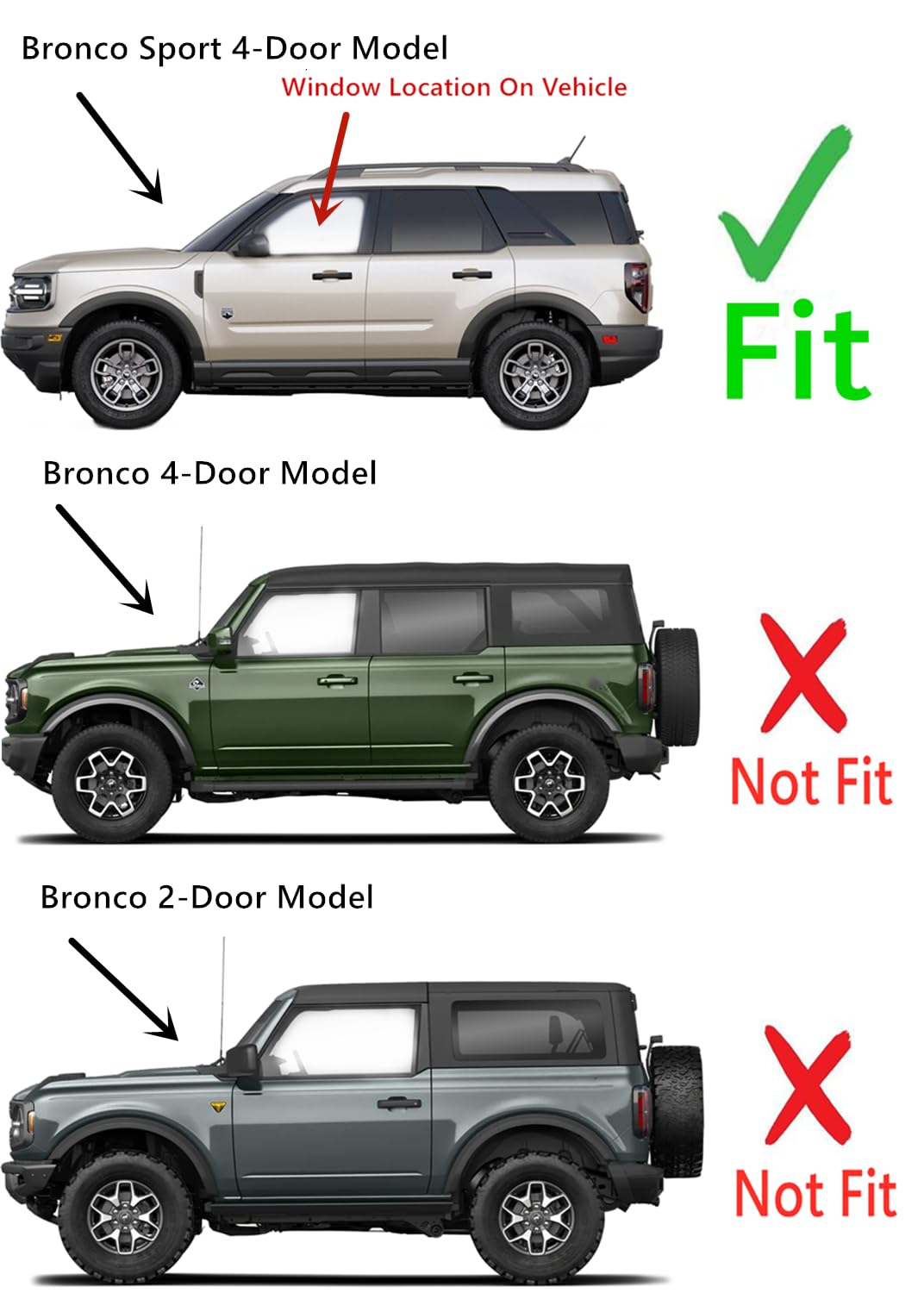 Tempered Driver Left Side Front Door Window Door Glass Compatible with Ford Bronco Sport 2021-2025 Models (Not For Bronco)