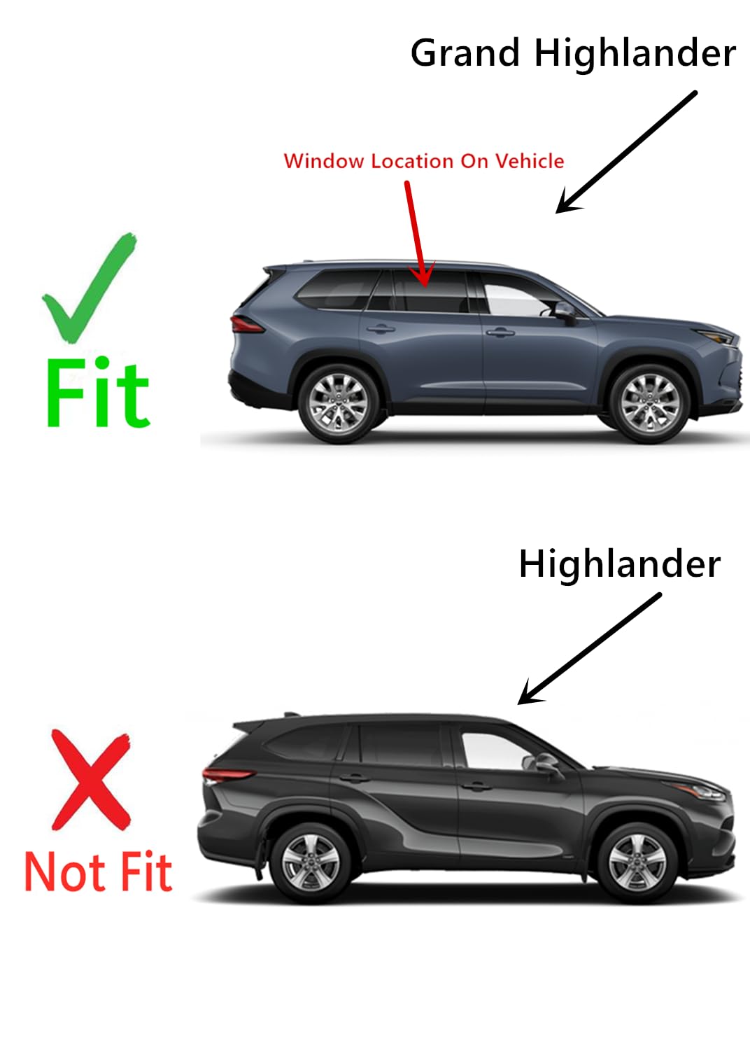 Tempered Privacy Passenger Right Side Rear Door Window Door Glass Compatible With Toyota Grand Highlander 2024-2025 Models (Not For Highlander)