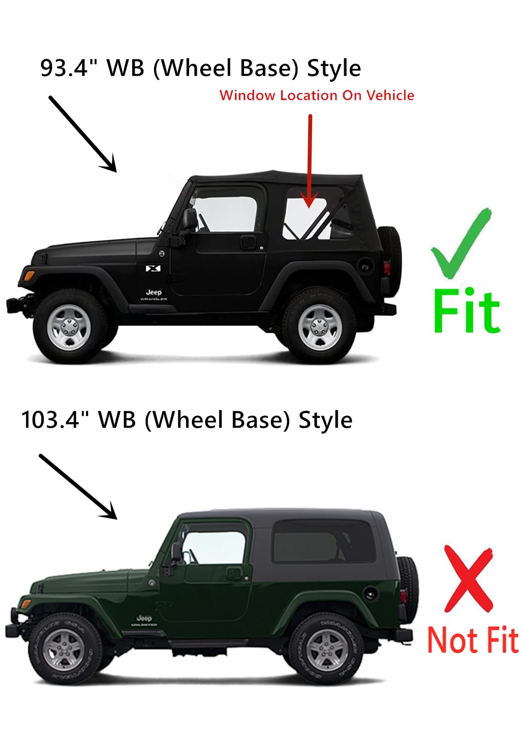 Tempered Clear Driver Left Side Rear Quarter Window Quarter Glass Compatible with Jeep Wrangler 93.4'' WB Short Wheel Base 1987-2006 Models