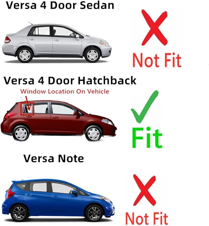 Passenger Right Side Rear Vent Window Vent Glass Compatible with Nissan Versa 4 Door Hatchback 2007-2013 Models
