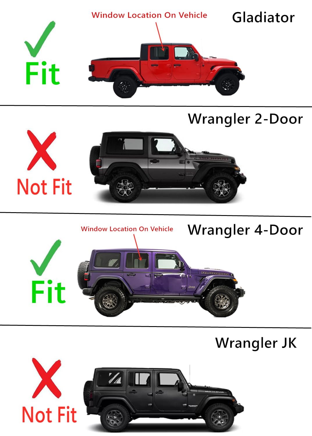 OEM Passenger Right Side Rear Door Window Door Glass Compatible with Jeep Wrangler 2018-2025 / Gladiator 2020-2025 4 Door Models