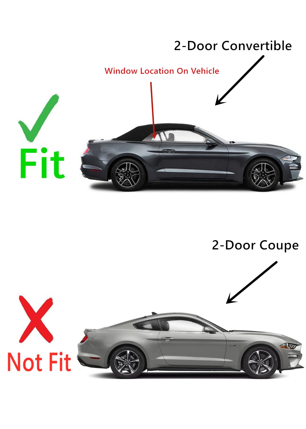 OE Passenger Right Side Quarter Window Quarter Glass Compatible with Ford Mustang 2 Door Convertible 2015-2023 Models