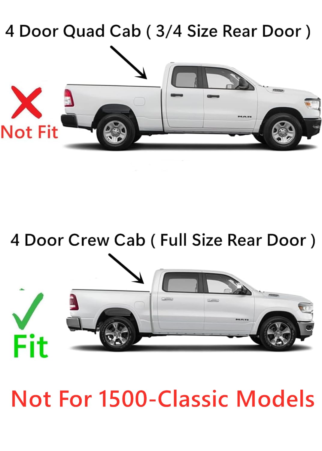 OEM Passenger Right Side Rear Door Window Door Glass Compatible with Ram Pickup 4 Door Crew Cab 2019-2025 Models (Not For 1500Classic)