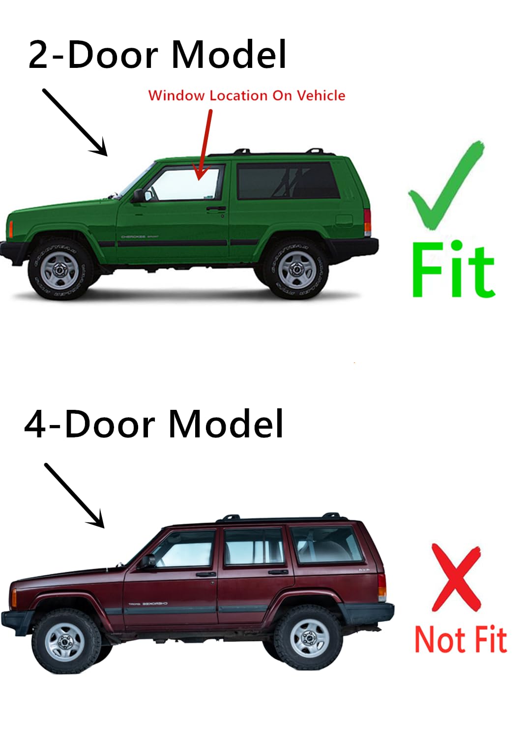 Tempered Driver Left Side Door Window Door Glass Compatible with Jeep Cherokee 2-Door Utility 1997-2001 Models