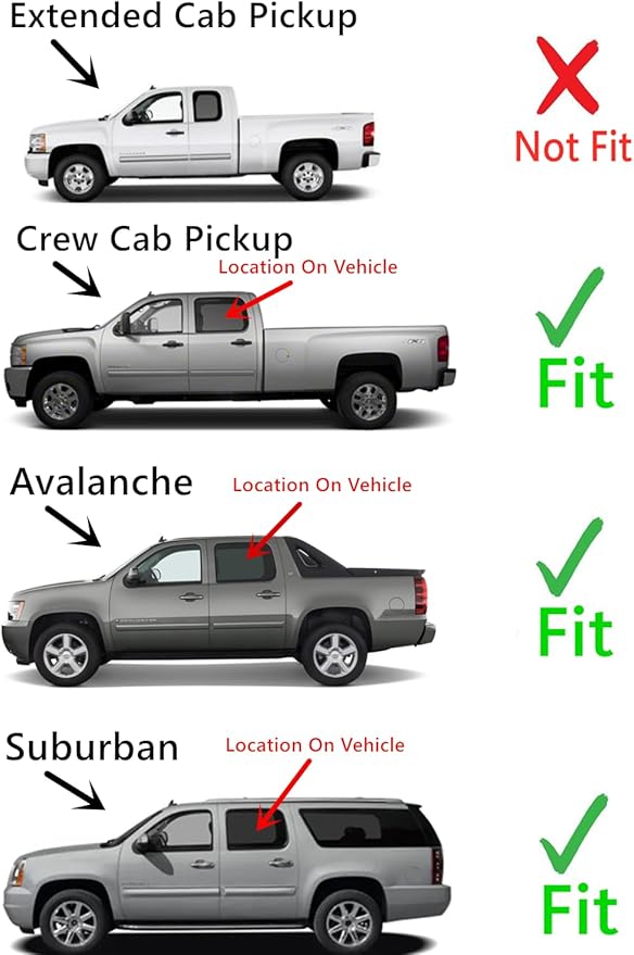 Driver Left Side Rear Door Window Glass Compatible with Chevrolet Silverado 1500 / Avalanche 2007-2013 Models & Silverado 2500 Silverado 3500 Suburban 2007-2014 4-Door Models (Not For Classic)