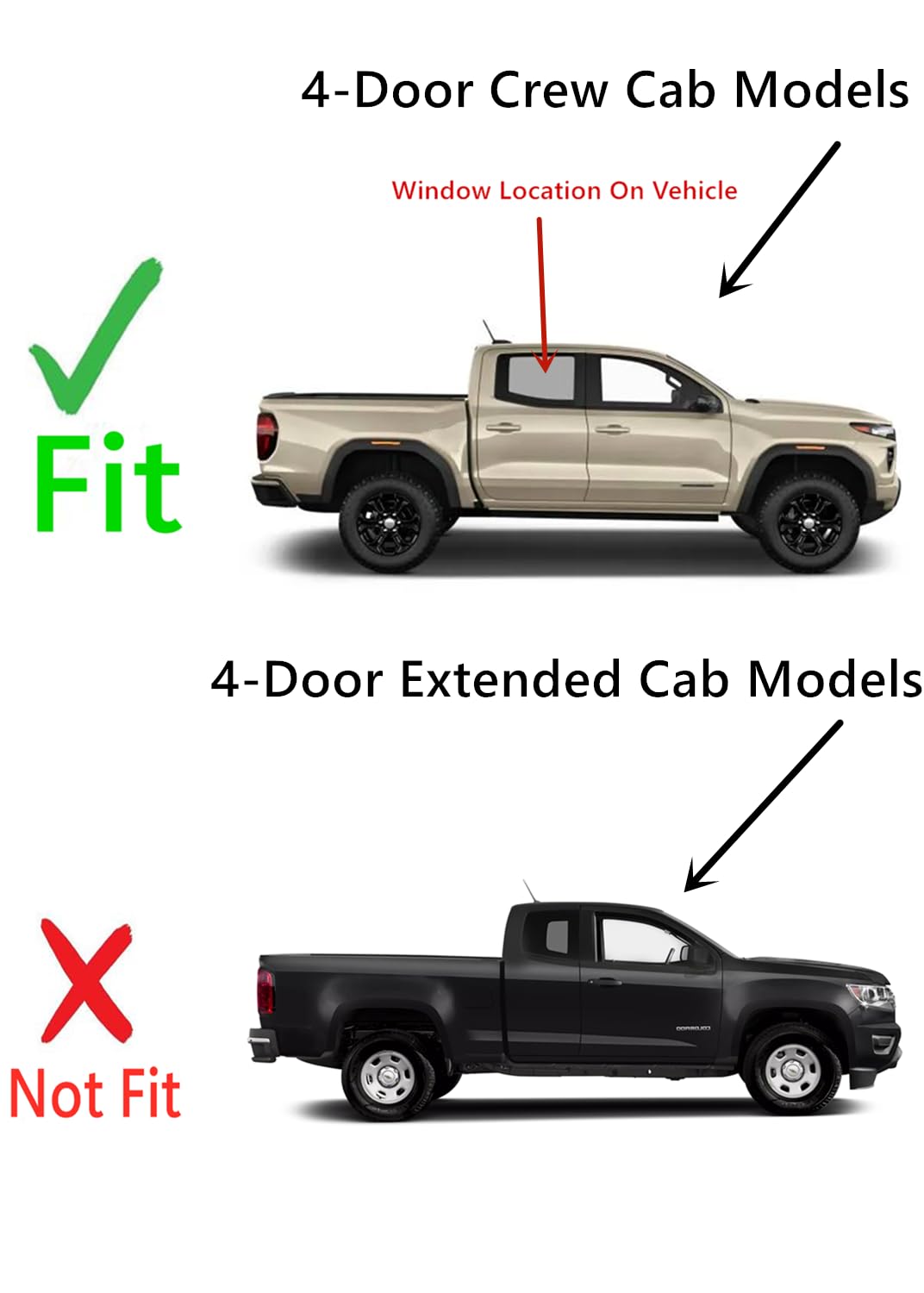 Tempered Passenger Right Side Rear Door Window Door Glass Compatible with GMC Canyon / Chevrolet Colorado 4-Door Crew Cab Pickup 2023-2025 Models