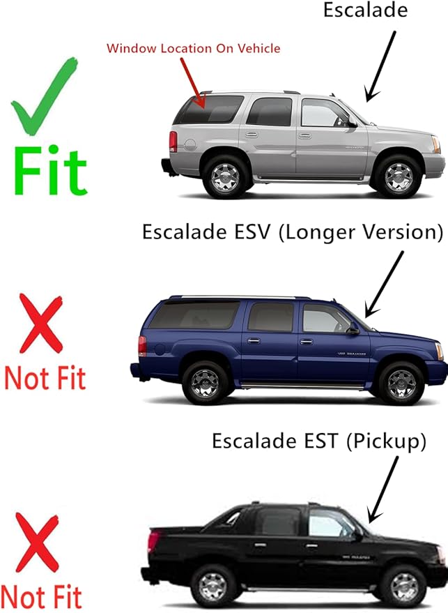 Passenger Right Side Quarter Window Quarter Glass Compatible with Cadillac Escalade 2002-2006 Models (Not for Escalade EXT or ESV)