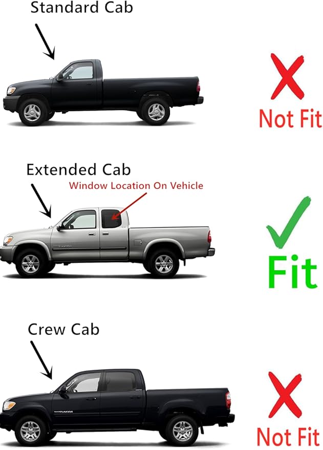 Driver Left Side Rear Quarter Window Quarter Glass Movable Compatible with Toyota Tundra Pickup Extended Cab 2000-2006 Models