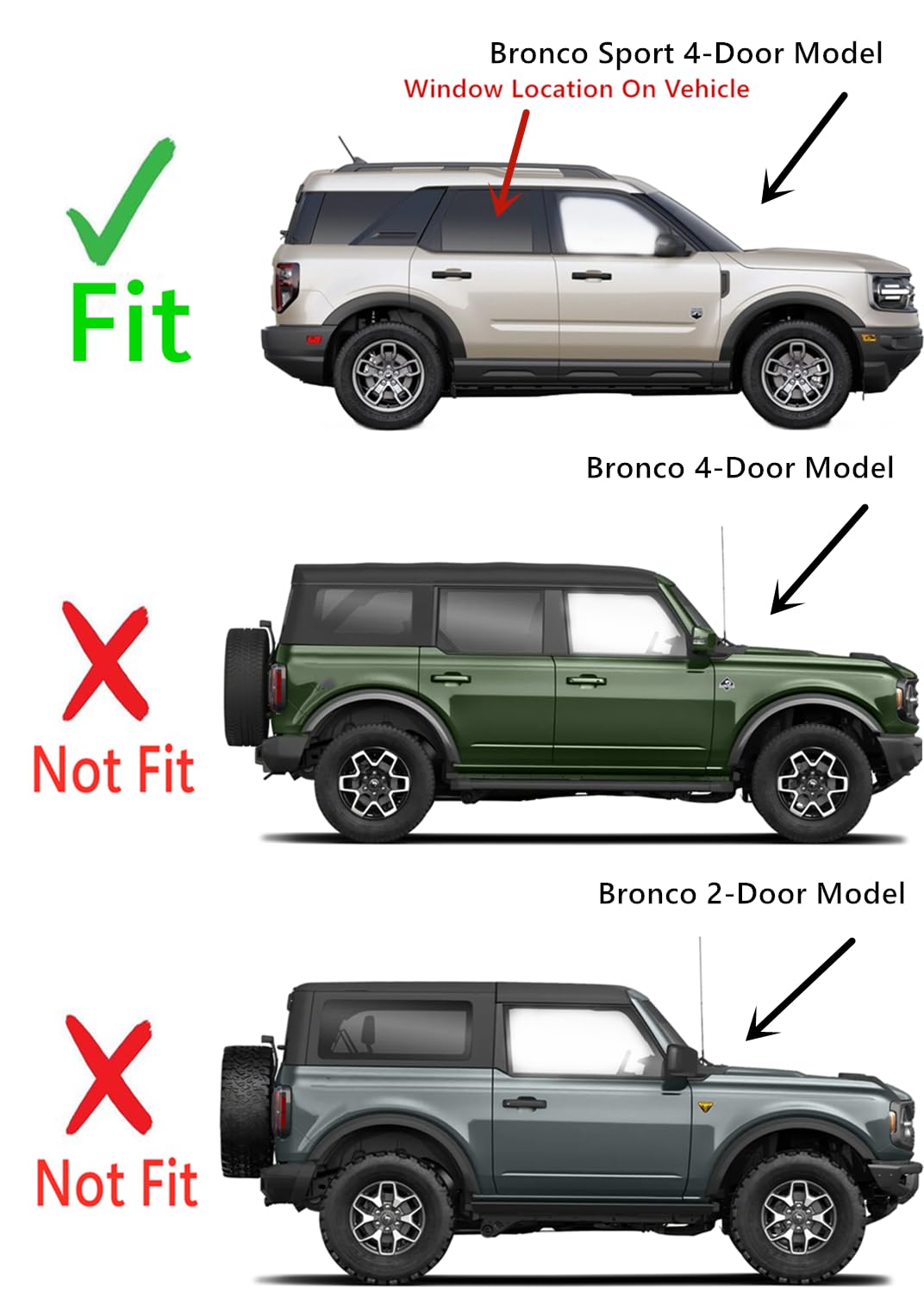 Tempered Passenger Right Side Rear Door Window Door Glass Compatible with Ford Bronco Sport 2021-2025 Models (Not For Bronco)