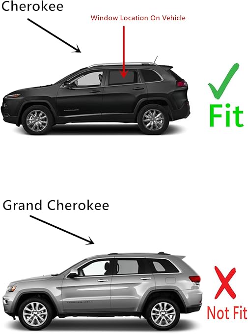 Driver Left Side Rear Door Window Door Glass Compatible with Jeep Cherokee 2014-2023 Models (Not For Grand Cherokee)