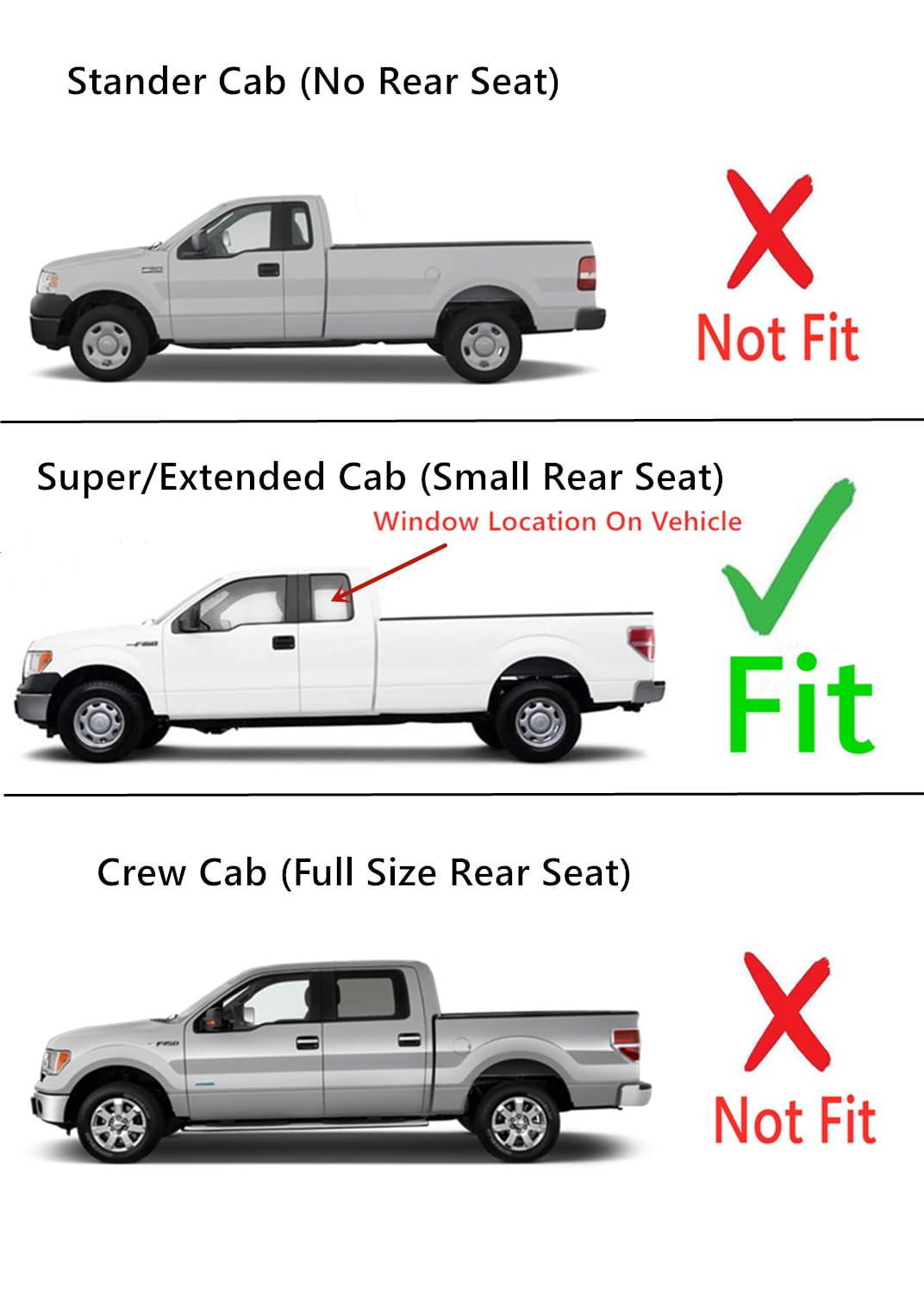 Clear Driver Left Side Rear Quarter Window Quarter Glass Compatible with Ford F150 2-Door Super Cab 2004-2014 Models