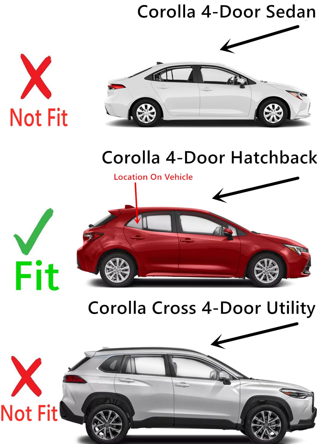 Passenger Right Side Rear Vent Window Vent Glass Compatible with Toyota Corolla / Corolla GR 4 Door Hatchback 2019-2025 Models