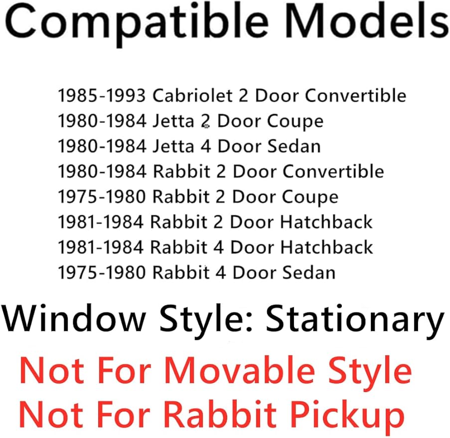 Stationary Tempered Passenger Right Side Front Vent Window Vent Glass Compatible with Volkswagen Cabriolet 1985-1993 / Rabbit Jetta 1975-1984 Models (Not For Rabbit Pickup)