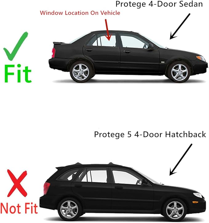 Passenger Right Side Rear Door Window Door Glass Compatible with Mazda Protege 1999-2003 Models