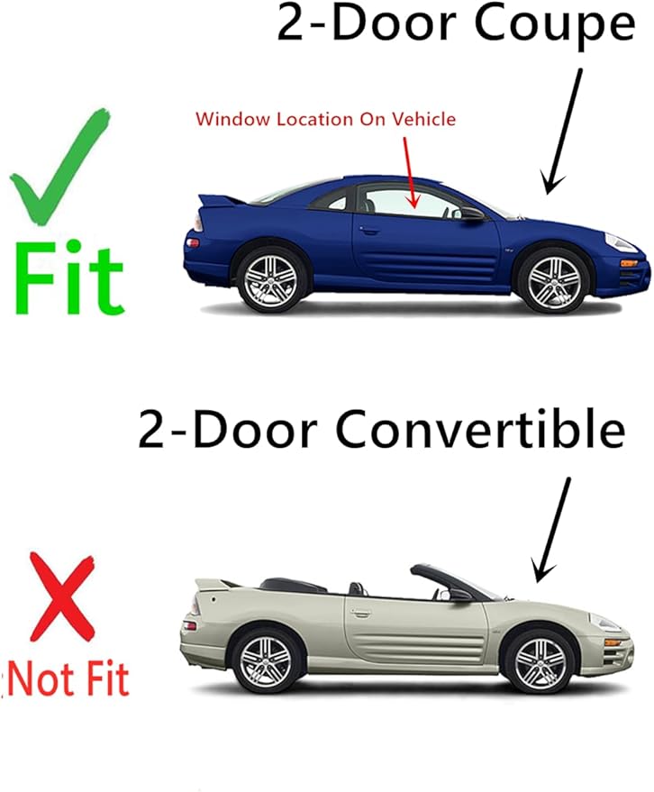 Passenger Right Side Door Window Door Glass Compatible with Mitsubishi Eclipse 2 Door Coupe 2000-2005 Models