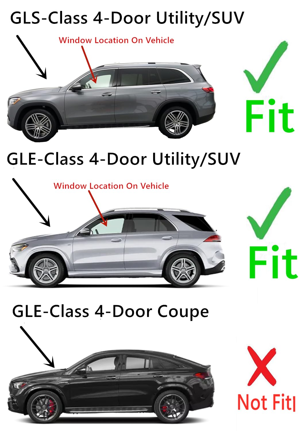 Tempered Driver Left Side Front Door Window Glass Compatible with Mercedes Benz GLE350 GLE43AMG GLE450 GLE53AMG GLE580 GLE63AMG GLS450 GLS580 GLS63AMG 4Dr SUV 2020-2025 Models (Not For Coupe)