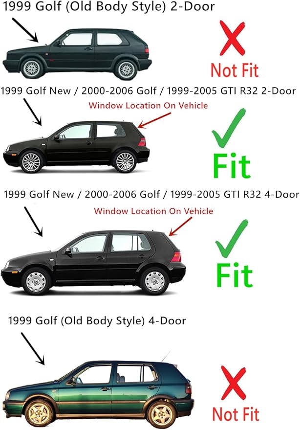 Heated Rear Back Window Back Glass Compatible with Volkswagen Golf NEW 1999 / Golf 2000-2006 / R32 2004-2005 / GTI 1999-2005 Models