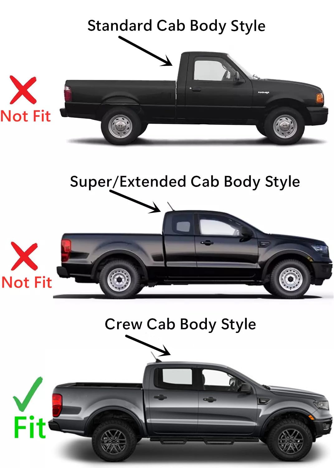 Clear Tempered Passenger Right Side Rear Door Window Glass Compatible with Ford Ranger Pickup 4-Door Crew Cab 2019-2023 Models