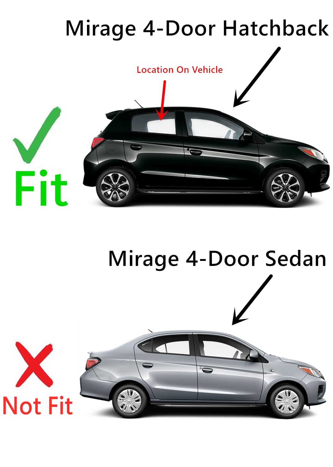 Passenger Right Rear Door Window Door Glass Compatible with Mitsubishi Mirage 4 Door Hatchback 2014-2024 Models