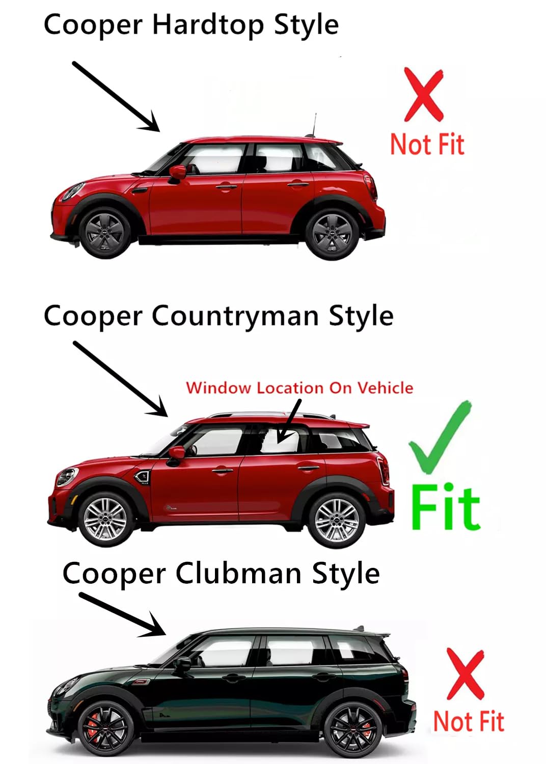 Driver Left Side Rear Door Window Door Glass Compatible with Mini Countryman 2017-2024 Models