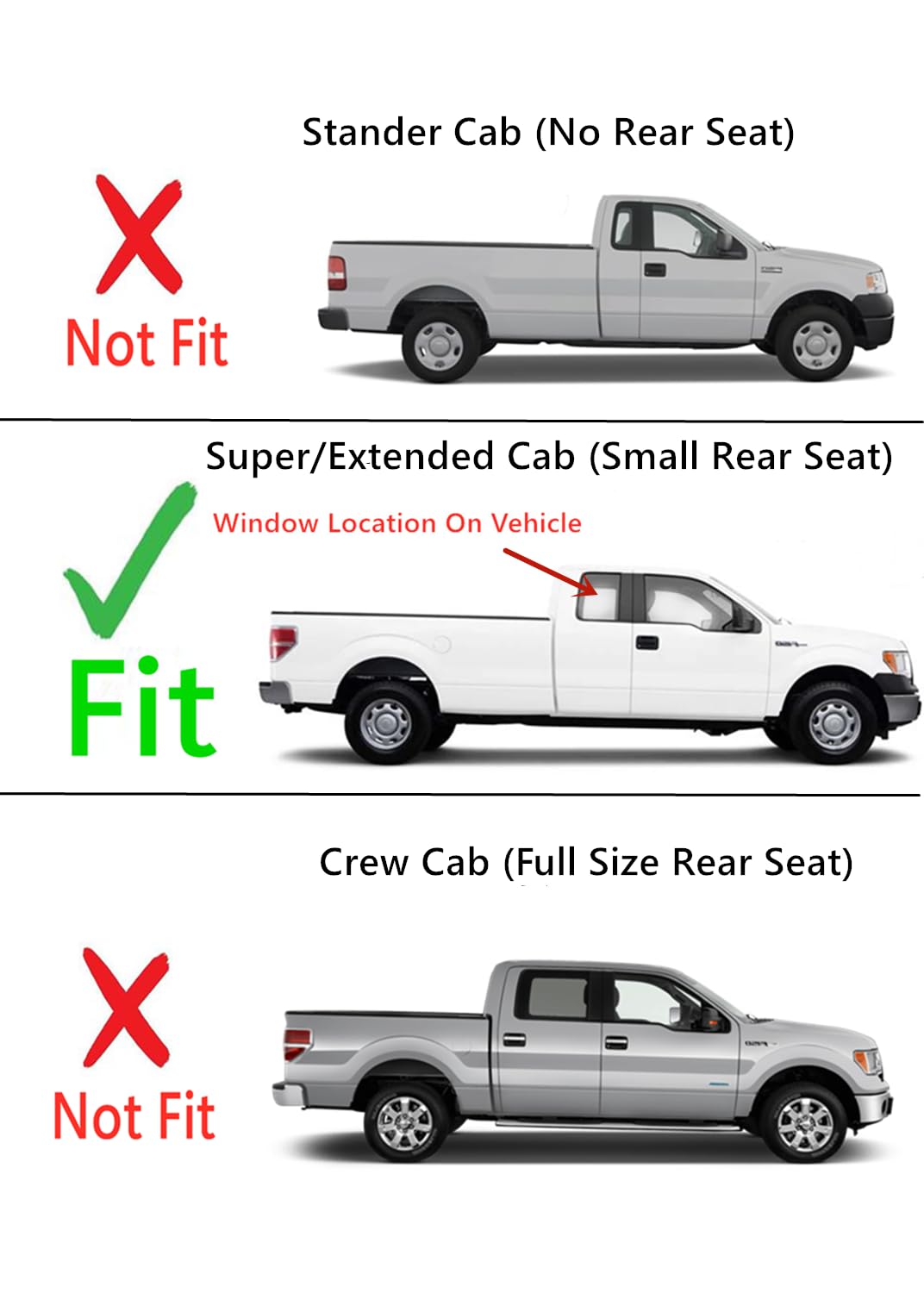 Clear Passenger Right Side Rear Quarter Window Quarter Glass Compatible with Ford F150 2-Door Super Cab 2004-2014 Models