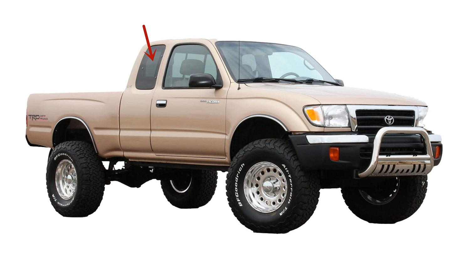 Privacy Passenger Right Side Quarter Window Quarter Glass Compatible with Toyota Tacoma 2 Door Extended Cab 1995-2000 Models
