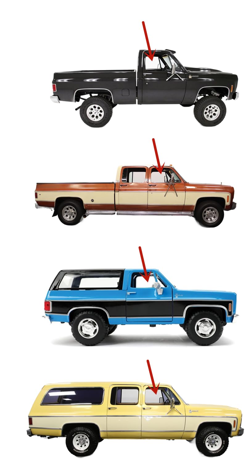 Tempered Passenger Right Side Front Door Window Door Glass Compatible with Chevrolet/GMC C/K-Series Pickup Suburban Blazer Jimmy 1973-1980 Models