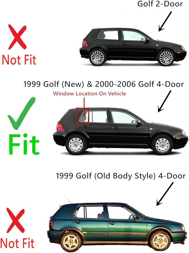 Passenger Right Side Vent Window Vent Glass Compatible with Volkswagen Golf (New) 1999 / Golf 2000-2006 4 Door Hatchback Models