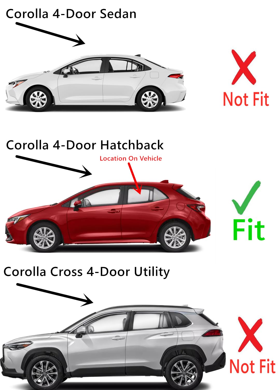 Driver Left Side Rear Door Window Door Glass Compatible with Toyota Corolla / Corolla GR 4 Door Hatchback 2019-2025 Models