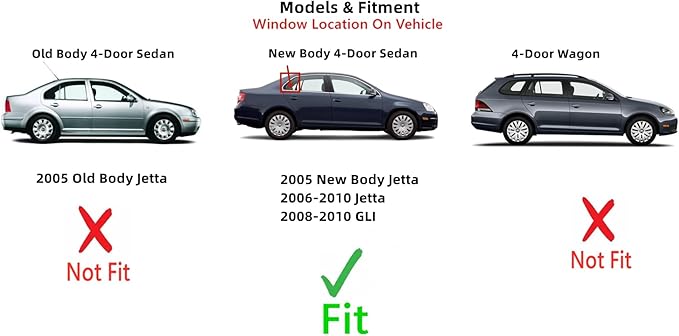 Passenger Right Side Rear Vent Window Vent Glass Compatible with Volkswagen Jetta 2006-2010 / GLI 2008-2010 4 Door Sedan Models