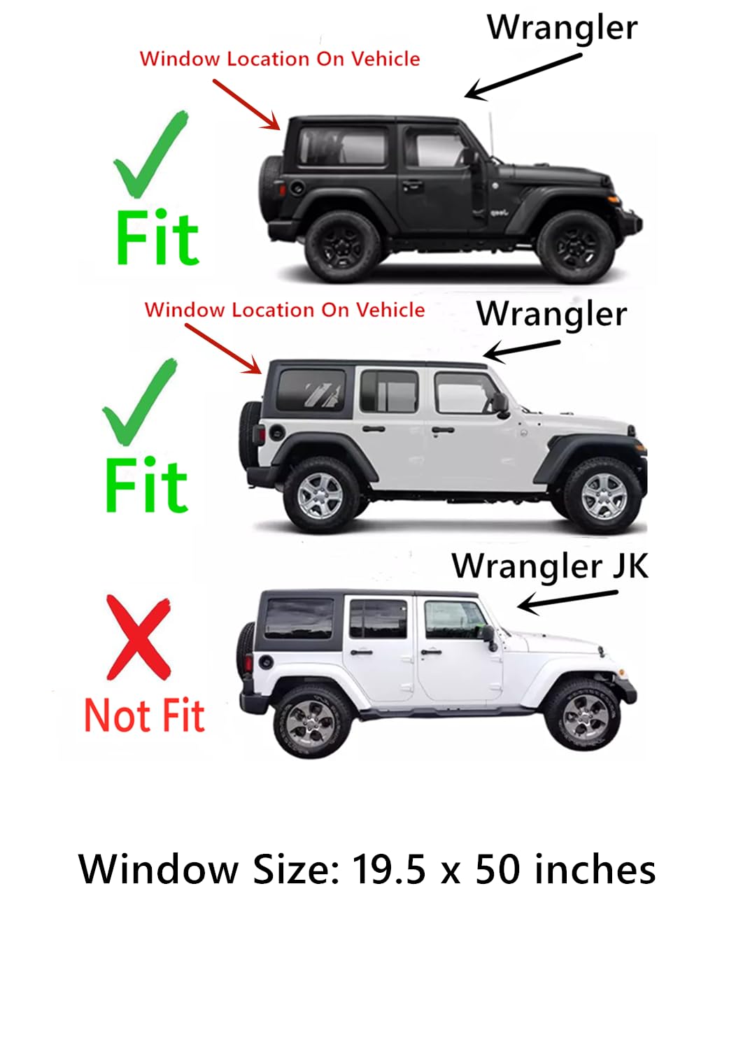 Heated Privacy Back Tailgate Window Back Glass Compatible with Jeep Wrangler 2018-2025 Models (Not For 2018 Wrangler JK)
