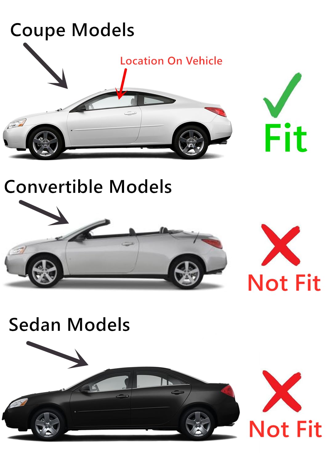 Tempered Driver Left Side Door Window Door Glass Compatible with Pontiac G6 2-Door Coupe 2006-2009 Models (Not For Sedan or Convertible)