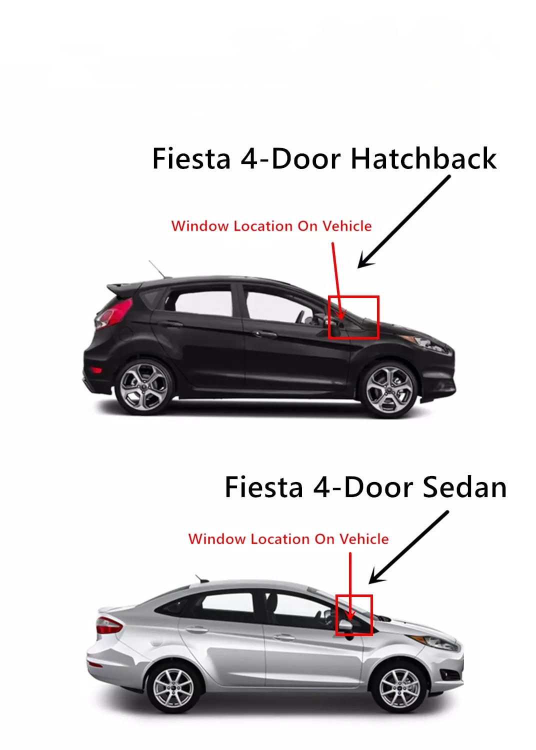 Tempered Black Moulding Style Passenger Right Side Front Vent Window Vent Glass Compatible with Ford Fiesta 2011-2019 Models