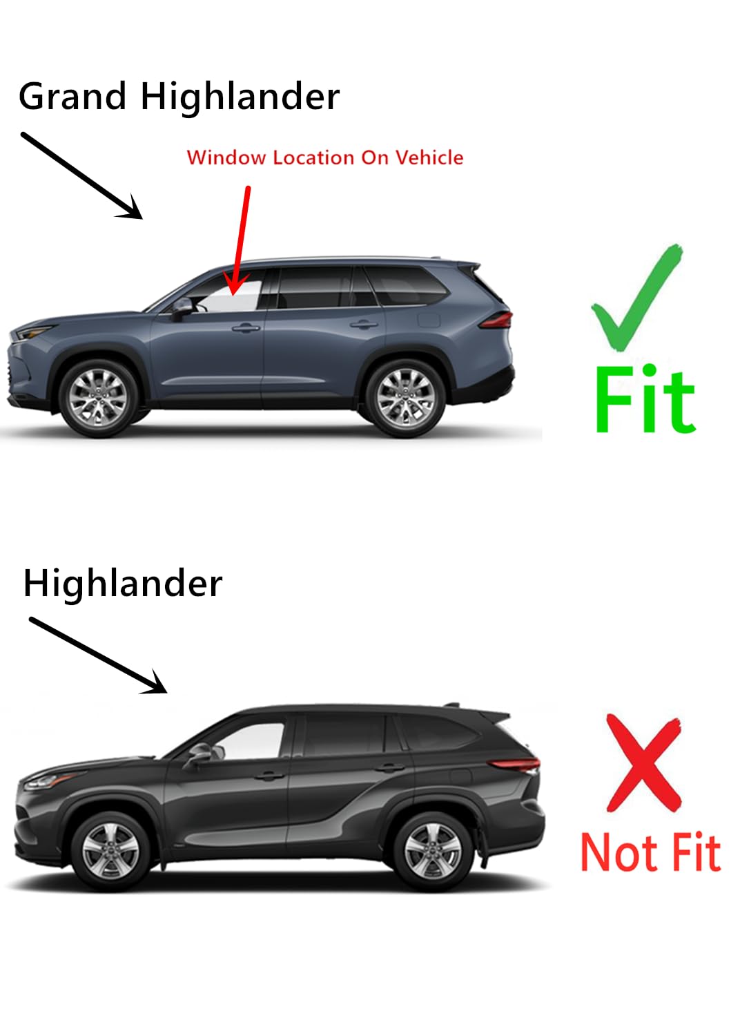 Tempered Driver Left Side Front Door Window Door Glass Compatible with Toyota Grand Highlander 2024-2025 Models (Not For Highlander)