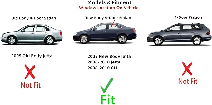 Driver Left Side Rear Door Window Door Glass Compatible with Volkswagen Jetta 2006-2010 / Jetta (New) 2005 / GLI 2008-2010 4 Door Sedan Models