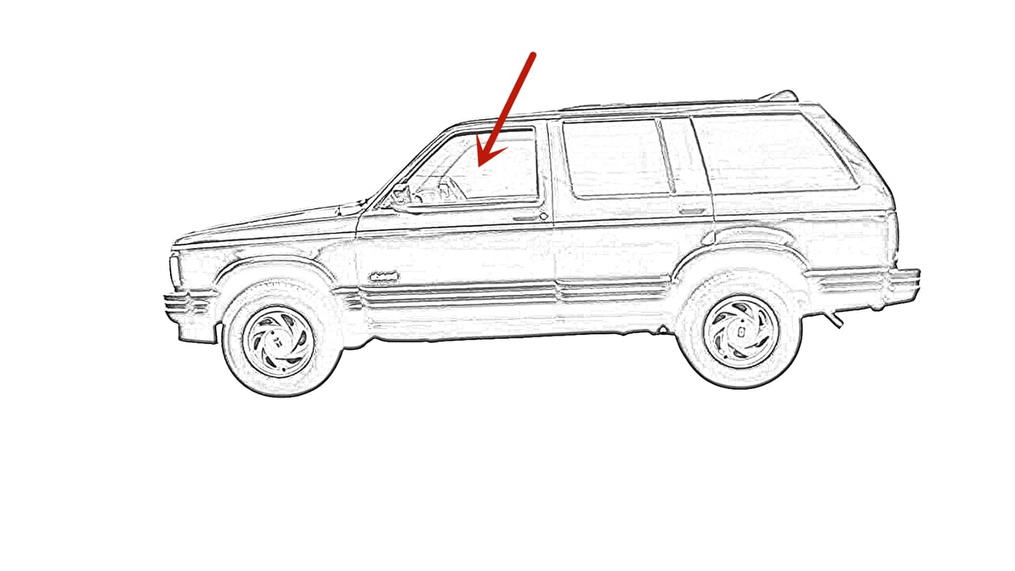 Driver Left Side Front Door Window Door Glass Compatible with GMC Sonoma 1993 / Jimmy 1993-1994 Models