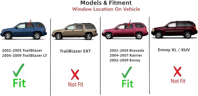 Driver Left Side Rear Door Window Door Glass Compatible with Oldsmobile Bravada 2002-2004 Models/Buick Rainier 2004-2007 Models/Chevrolet TrailBlazer 2002-2009 Models/GMC Envoy 2002-2009 Models