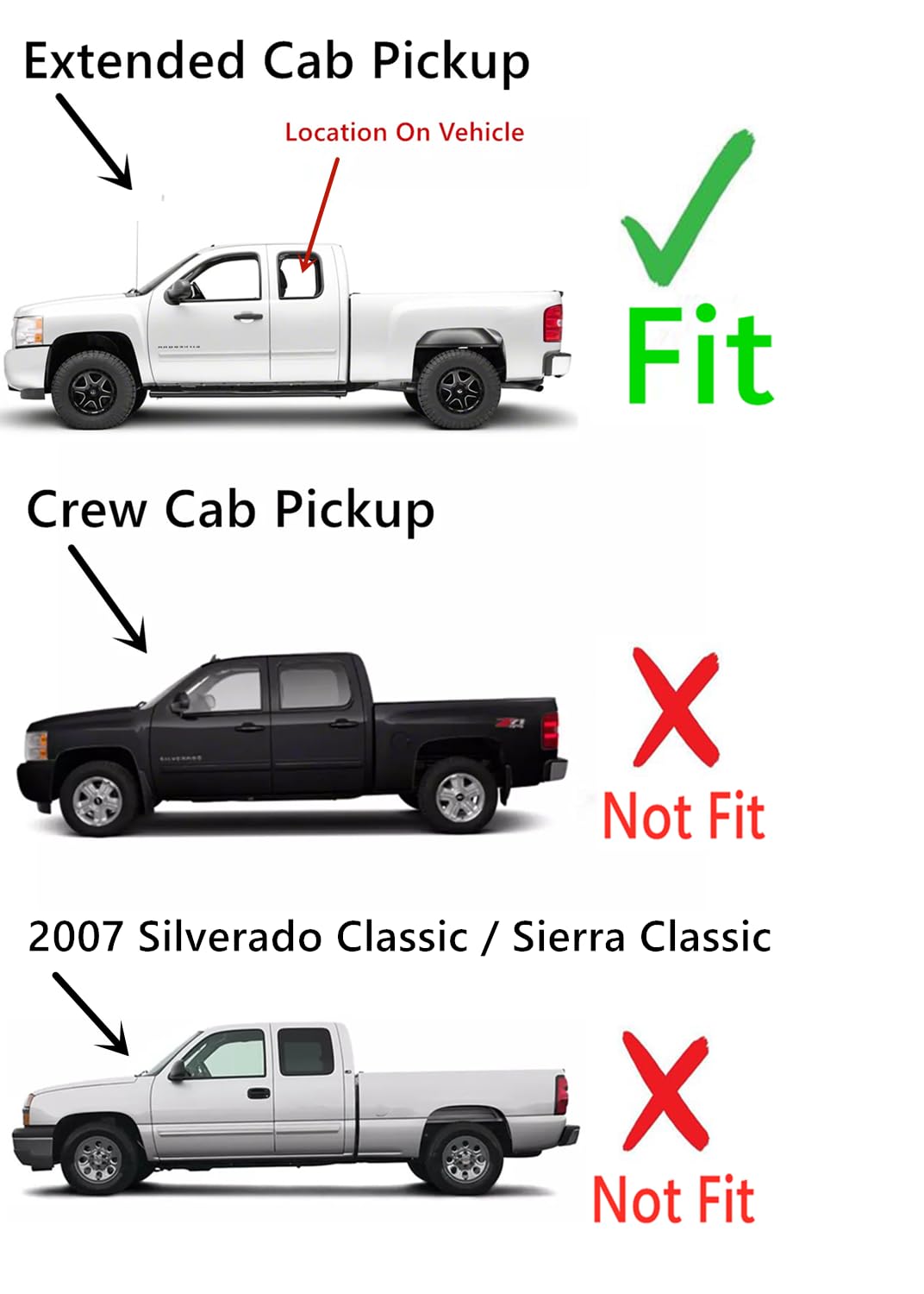 Movable Clear Tempered Driver Left Side Quarter Window Quarter Glass Compatible with Chevrolet Silverado / GMC Sierra 1500 2500 2500HD 3500HD 2007-2013 Models (Not For 2007 Classic)