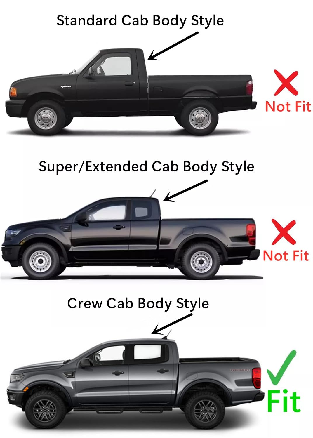 Clear Tempered Driver Left Side Rear Door Window Glass Compatible with Ford Ranger Pickup 4-Door Crew Cab 2019-2023 Models